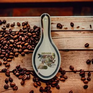 Vintage White Spoon Rest Ceramic Ladle Holder Nevada Historic Location Size 8.5"